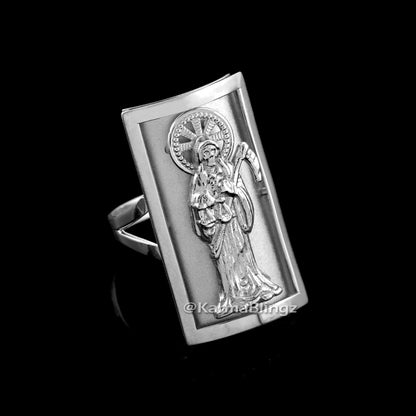 Sterling Silver Santa Muerte Fancy Ring (1.2") Karma Blingz