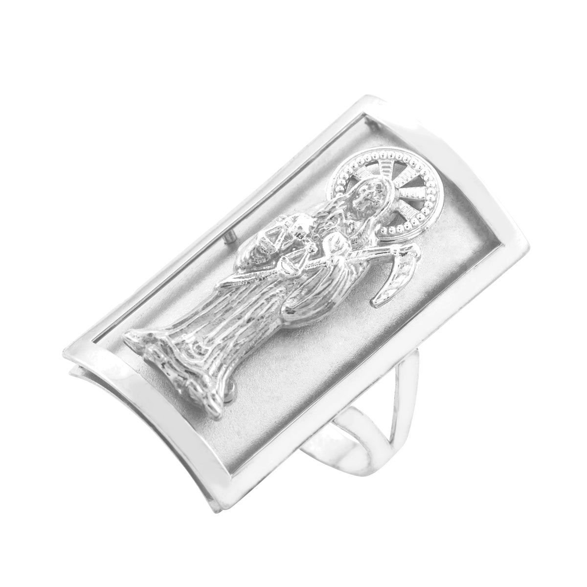 Sterling Silver Santa Muerte Fancy Ring (1.2") Karma Blingz
