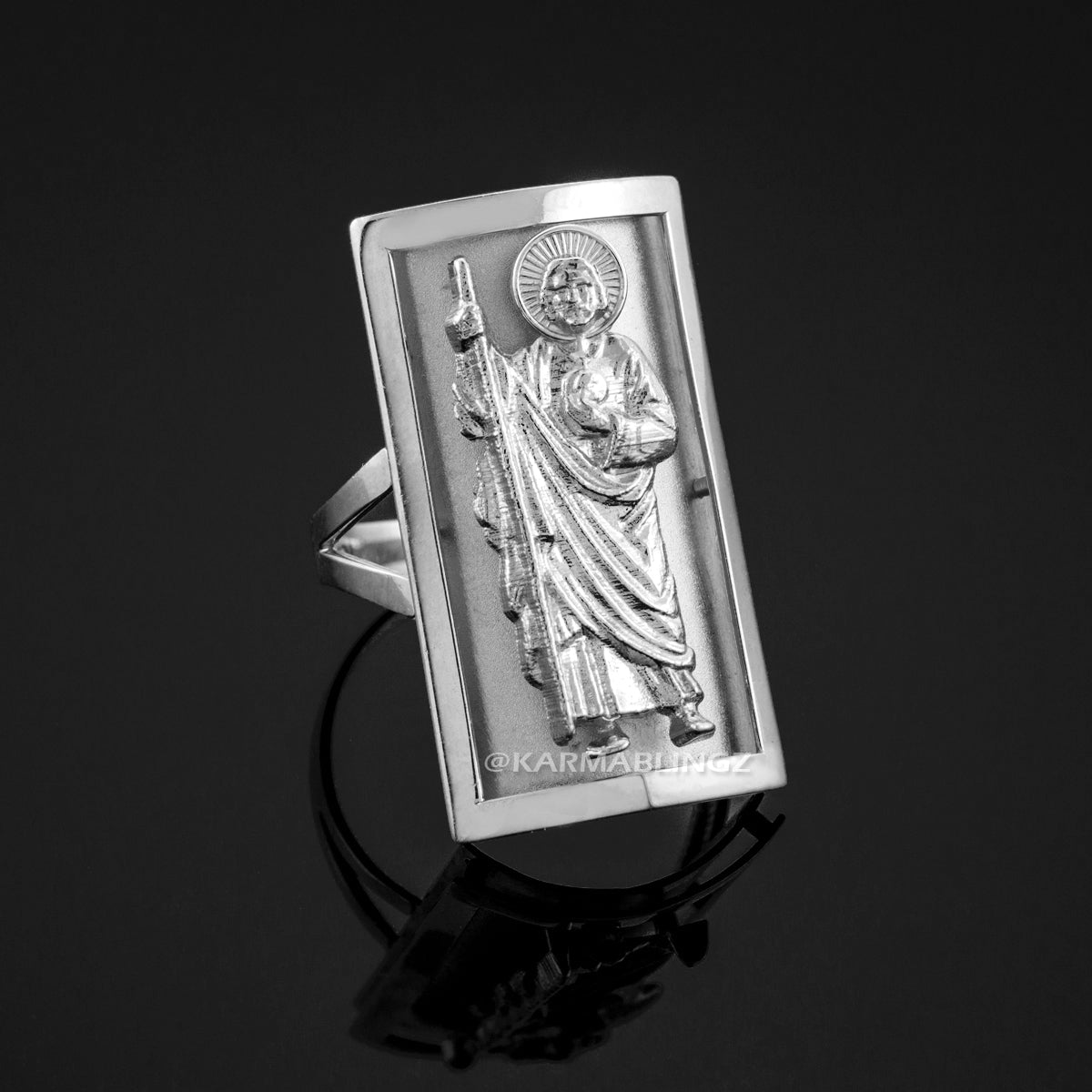 White Gold Saint Jude Fancy Ring (1.2") Karma Blingz