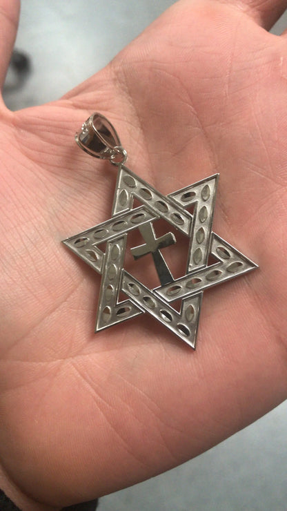 Gold Judaic Christian Star of David Cross Pendant (14K, 10K, yellow, white, rose gold) Karma Blingz
