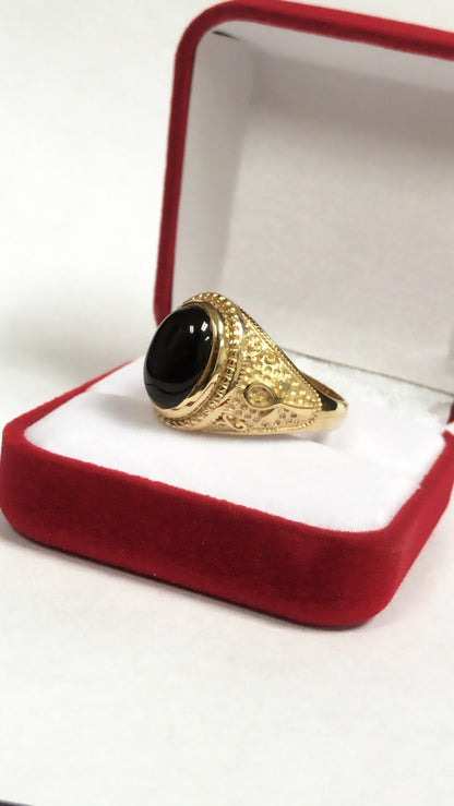 Gold Egyptian Ankh Cross Black Onyx Statement Ring Karma Blingz