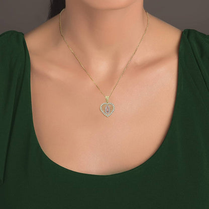 Tri-Tone Gold Our Lady Of Guadalupe CZ Heart Pendant Necklace Karma Blingz