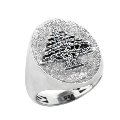 Sterling Silver Lebanese Cedar Tree of Lebanon Mens Signet Ring Karma Blingz