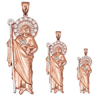 Rose Gold Saint Jude CZ Charm Pendant (Small/Medium/Large,10K, 14K) Karma Blingz