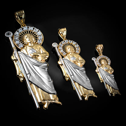 Two-Tone Gold Saint Jude CZ Charm Pendant (Small/Medium/Large,10K, 14K) Karma Blingz