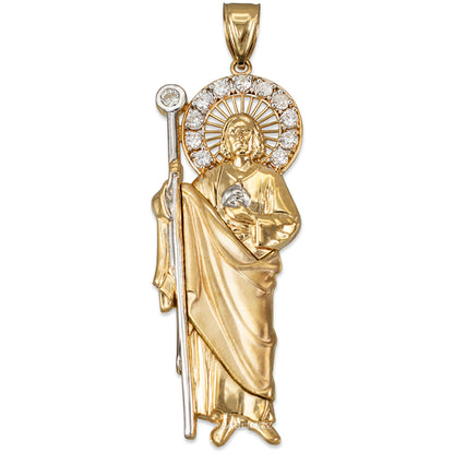 Yellow Gold Saint Jude CZ Charm Pendant (Small/Medium/Large,10K, 14K) Karma Blingz