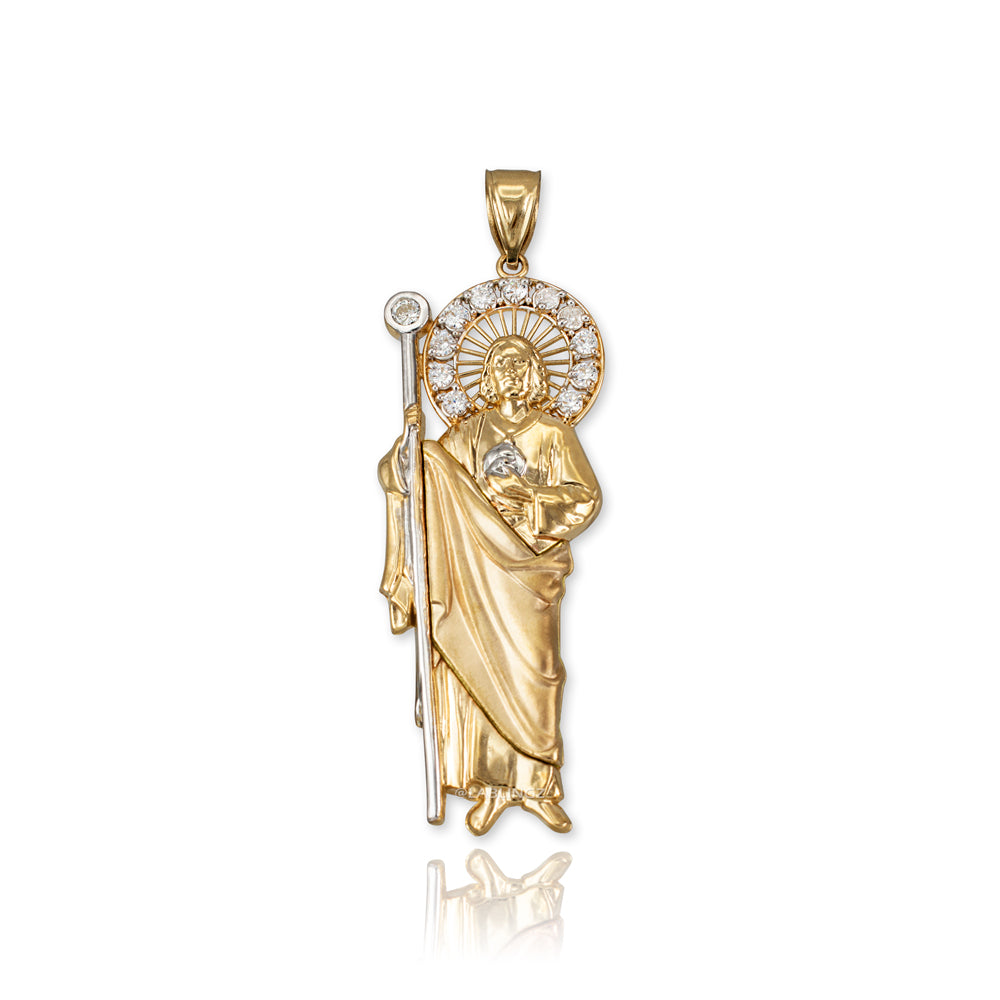 Gold Saint Jude CZ Pendant Necklace (yellow, white, rose, 2-tone, 3-tone, 10k, 14k) Karma Blingz