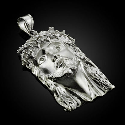 Sterling Silver Jesus Face Mens Large CZ Pendant Karma Blingz