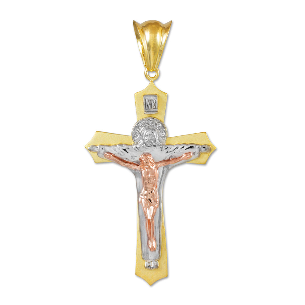 Gold Holy Trinity Crucifix CZ Hip-Hop Cross Pendant Karma Blingz