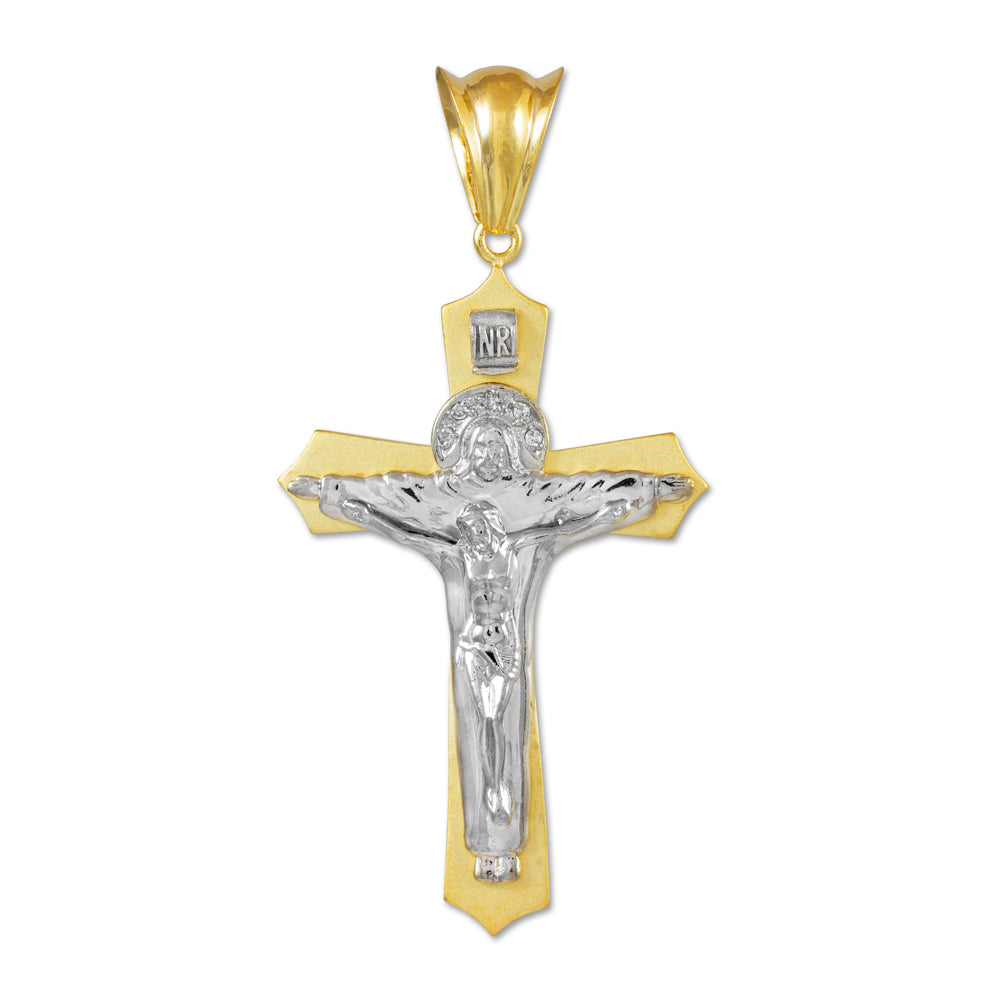 Gold Holy Trinity Crucifix CZ Hip-Hop Cross Pendant Karma Blingz