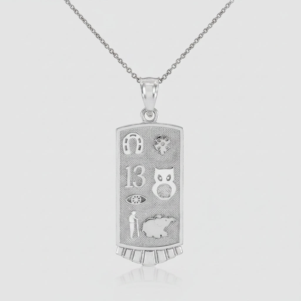 Sterling Silver Lucky Charm Good Luck Symbols Talisman Pendant Necklace Karma Blingz