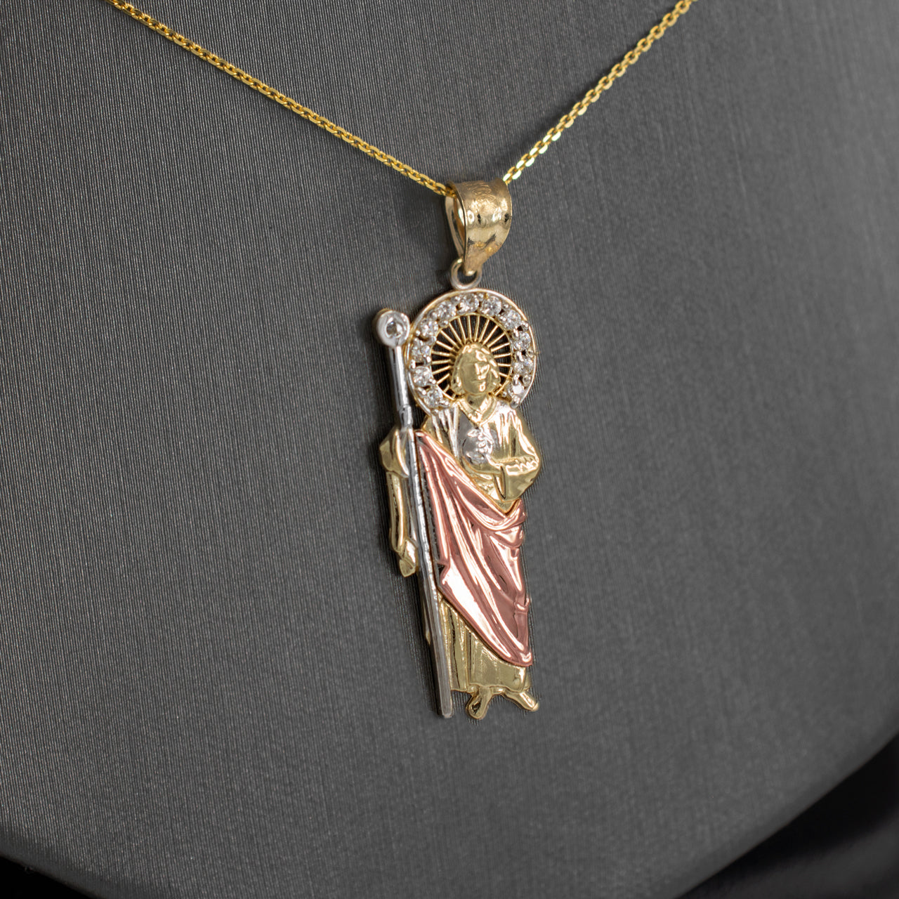 Gold Saint Jude CZ Pendant Necklace (yellow, white, rose, 2-tone, 3-tone, 10k, 14k) Karma Blingz