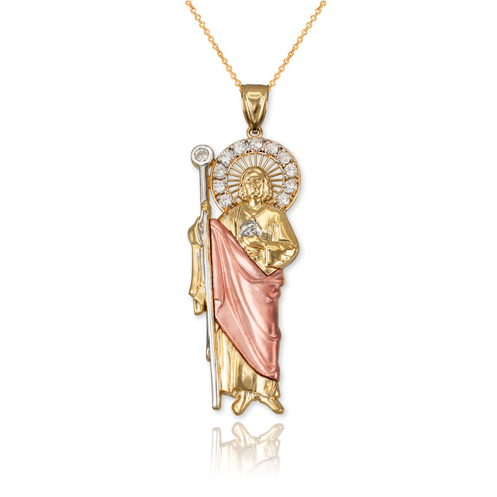 Gold Saint Jude CZ Pendant Necklace (yellow, white, rose, 2-tone, 3-tone, 10k, 14k) Karma Blingz