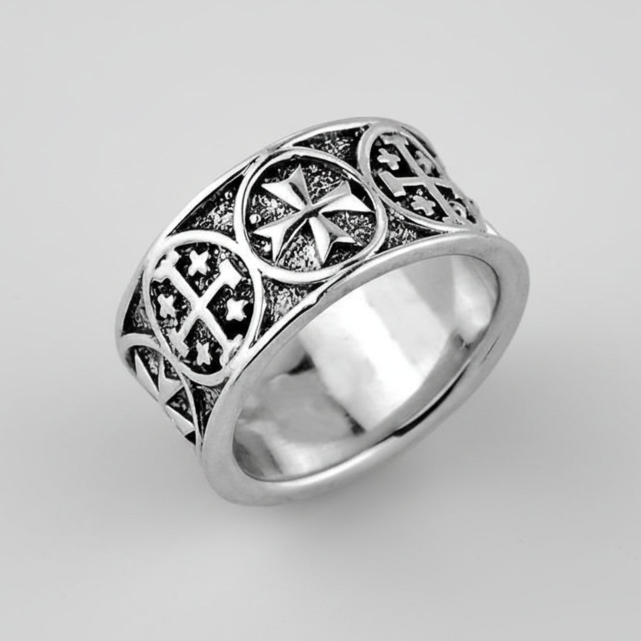 Solid Sterling Silver Jerusalem Maltese Cross Mens Ring Band Karma Blingz
