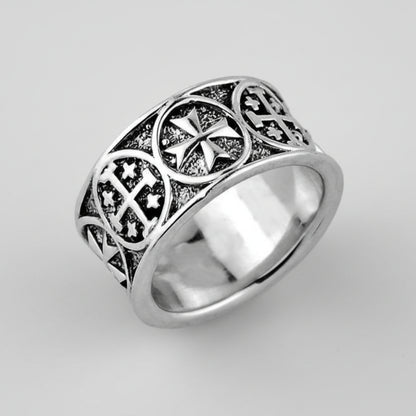 Solid Sterling Silver Jerusalem Maltese Cross Mens Ring Band Karma Blingz