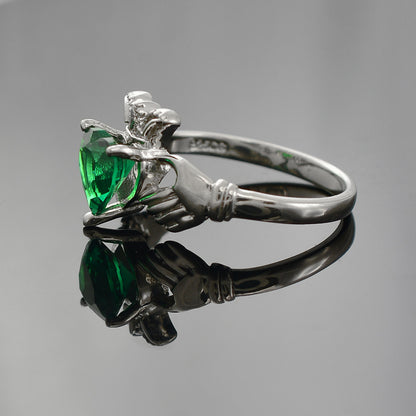 Sterling Silver Emerald Green CZ Claddagh Ring Karma Blingz