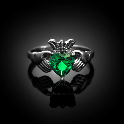 Sterling Silver Emerald Green CZ Claddagh Ring Karma Blingz