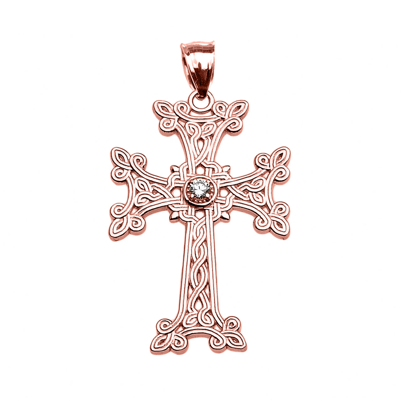 Gold Armenian Cross Diamond Solitaire Pendant Necklace (10k, 14k, yellow, white, rose gold) Karma Blingz