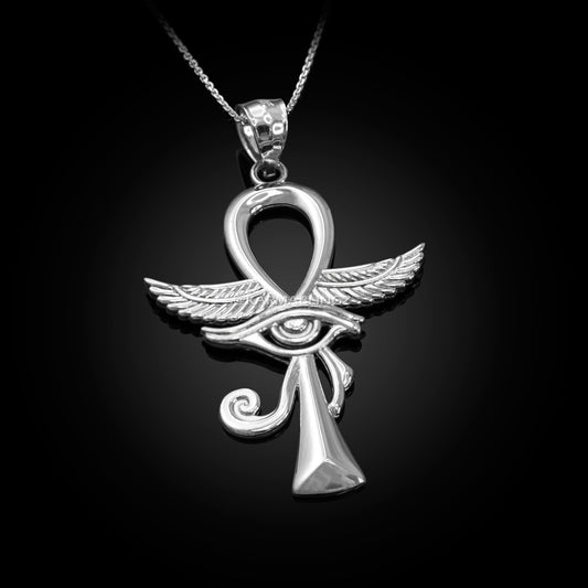 Sterling Silver Eye of Ra Winged Ankh Cross Pendant Necklace Karma Blingz