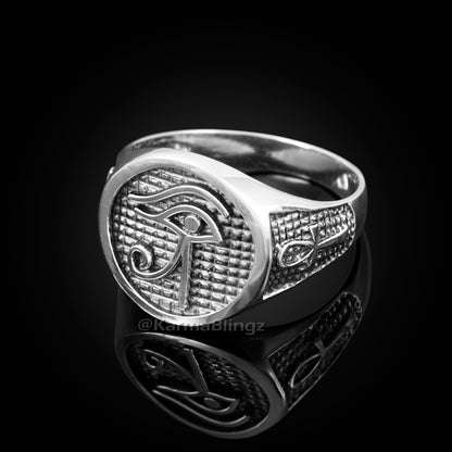 Sterling Silver Egyptian Eye of Horus Mens Ankh Ring Karma Blingz