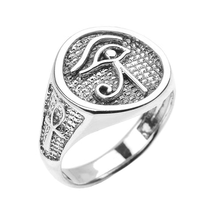 Sterling Silver Egyptian Eye of Horus Mens Ankh Ring Karma Blingz