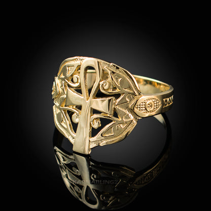 Gold Egyptian Ankh Womens Ring Karma Blingz