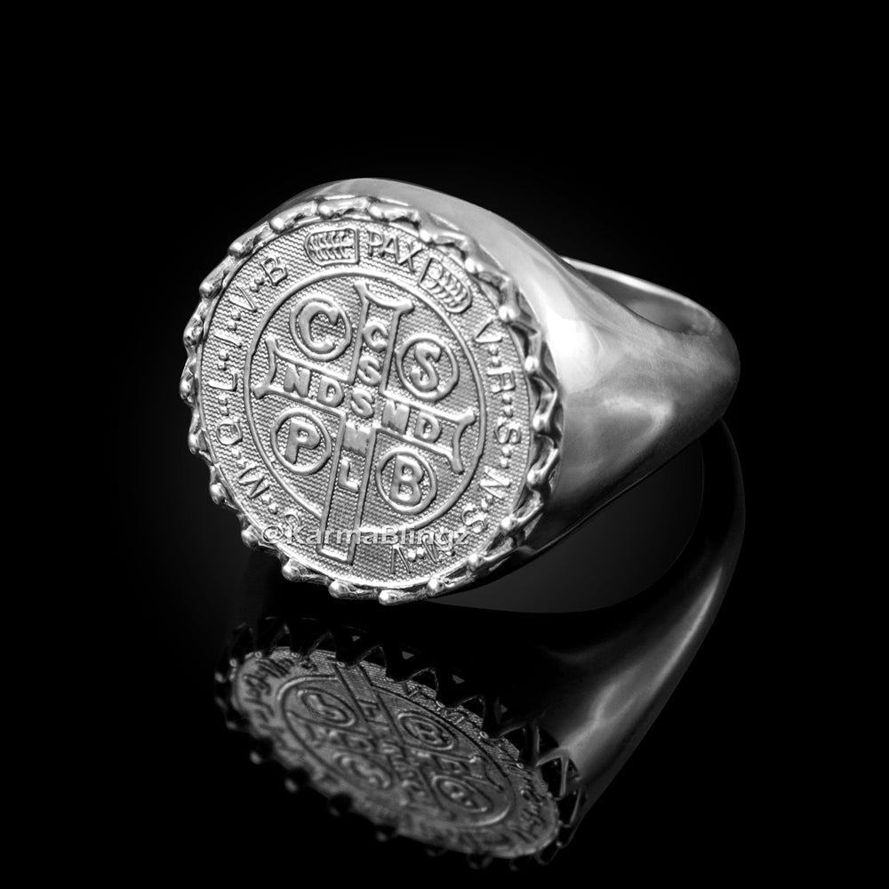Sterling Silver St. Benedict Mens Statement Ring Karma Blingz