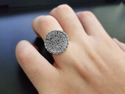 Sterling Silver St. Benedict Mens Statement Ring Karma Blingz