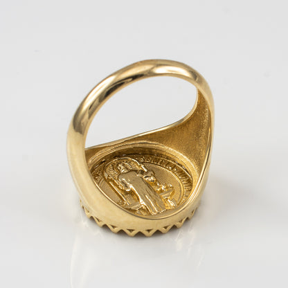 Yellow Gold St. Benedict Mens Statement Ring Karma Blingz