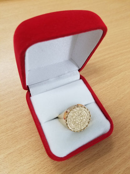 Yellow Gold St. Benedict Mens Statement Ring Karma Blingz