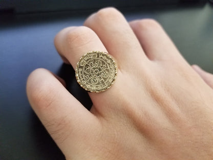 Yellow Gold St. Benedict Mens Statement Ring Karma Blingz