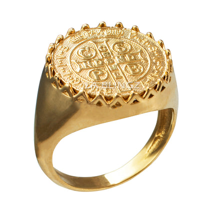 Yellow Gold St. Benedict Mens Statement Ring Karma Blingz