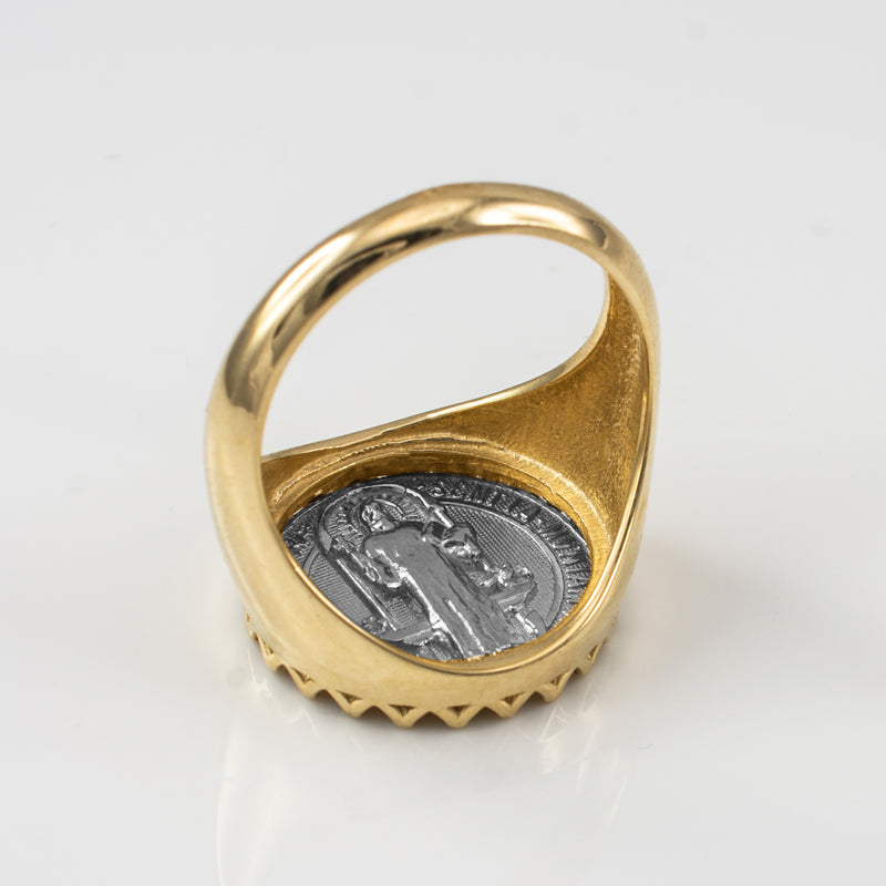 Two-tone Yellow Gold St. Benedict Mens Statement Ring Karma Blingz