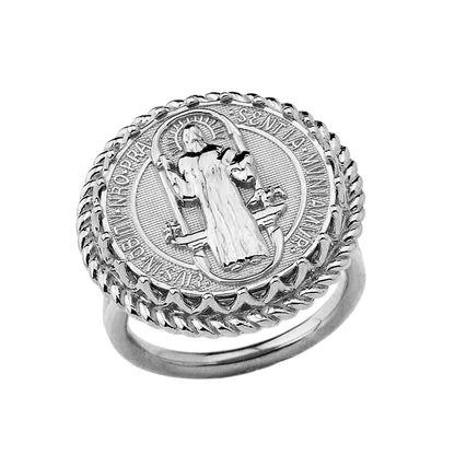 White Gold Saint Benedict Womens Statement Ring Karma Blingz
