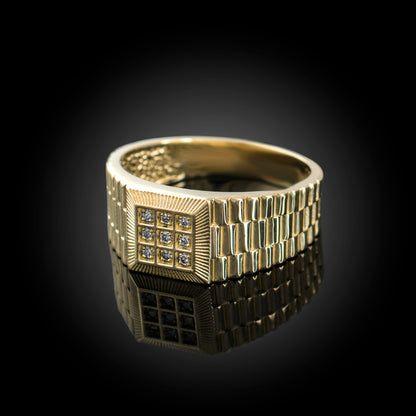 10K Yellow Gold Watchband Design Mens Diamond Ring 0.08ct Karma Blingz