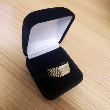 10K Yellow Gold Watchband Design Mens Diamond Ring 0.08ct Karma Blingz