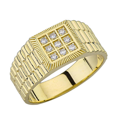 10K Yellow Gold Watchband Design Mens Diamond Ring 0.08ct Karma Blingz