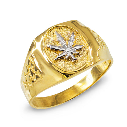 Gold Marijuana Weed Leaf Mens Nugget Ring Karma Blingz