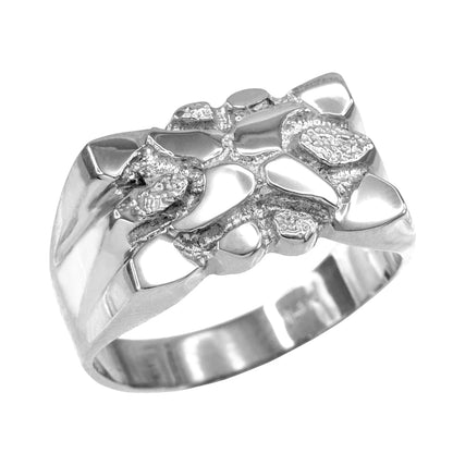 Mens White Gold Nugget Ring Karma Blingz