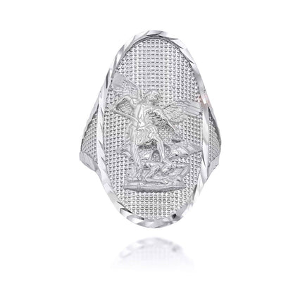 Sterling Silver Oval Saint Michael Ring Karma Blingz