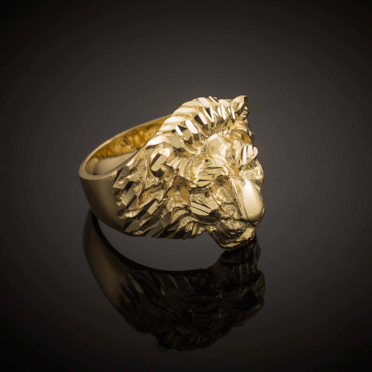 Men's Solid Gold Lion Head Ring Karma Blingz