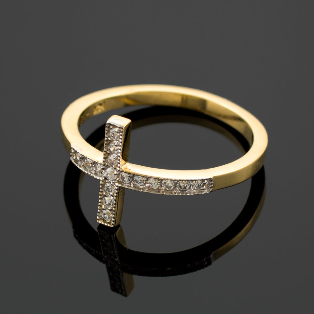 Diamond Sideways Cross Ladies Gold Ring (yellow, white, rose gold, 10K, 14K) Karma Blingz