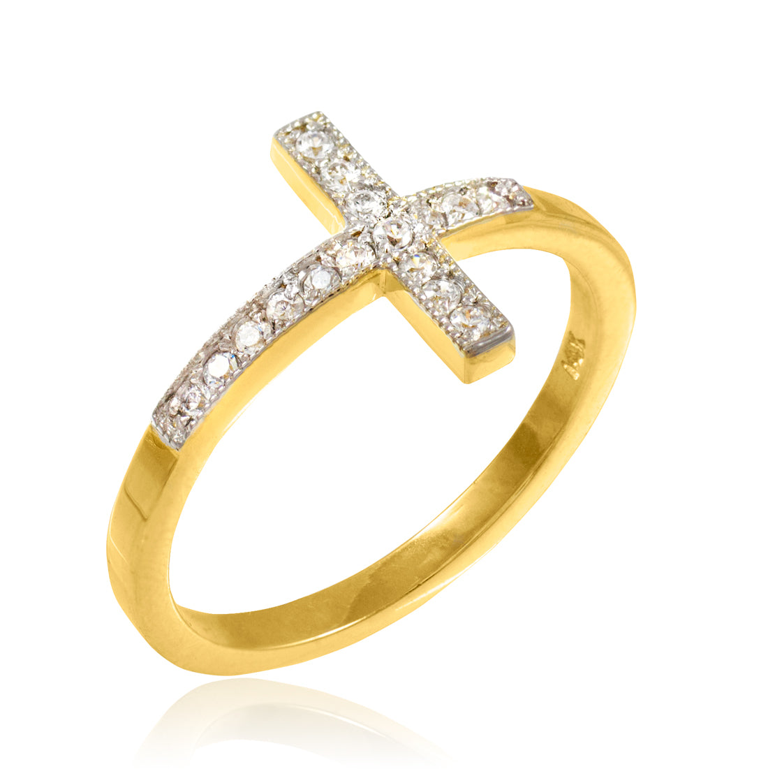 Diamond Sideways Cross Ladies Gold Ring (yellow, white, rose gold, 10K, 14K) Karma Blingz