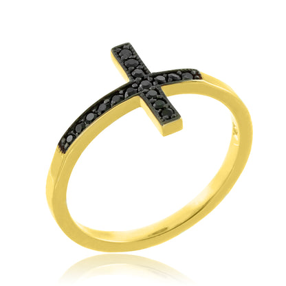 Black Diamond Sideways Cross Ladies Gold Ring (yellow, white, rose gold, 10K, 14K) Karma Blingz