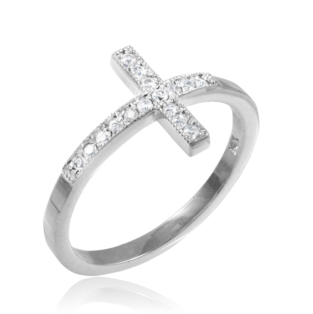 Diamond Sideways Cross Ladies Gold Ring (yellow, white, rose gold, 10K, 14K) Karma Blingz