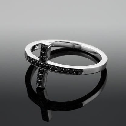 Black Diamond Sideways Cross Ladies Gold Ring (yellow, white, rose gold, 10K, 14K) Karma Blingz