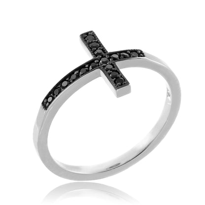 Black Diamond Sideways Cross Ladies Gold Ring (yellow, white, rose gold, 10K, 14K) Karma Blingz