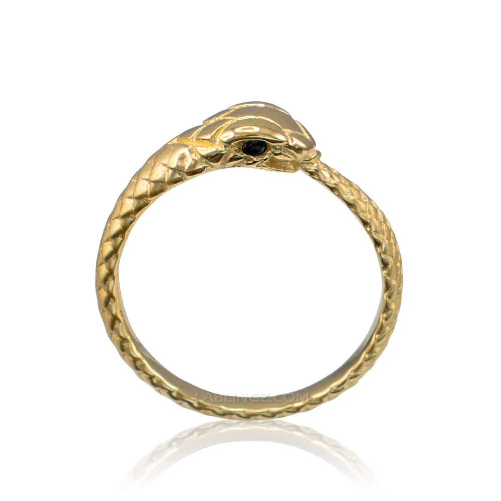 Gold Ouroboros Snake Black Diamond Ring Karma Blingz
