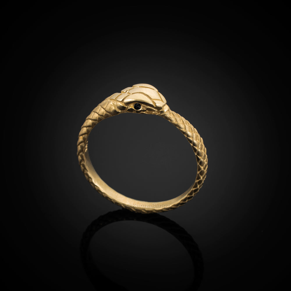 Gold Ouroboros Snake Black Diamond Ring Karma Blingz