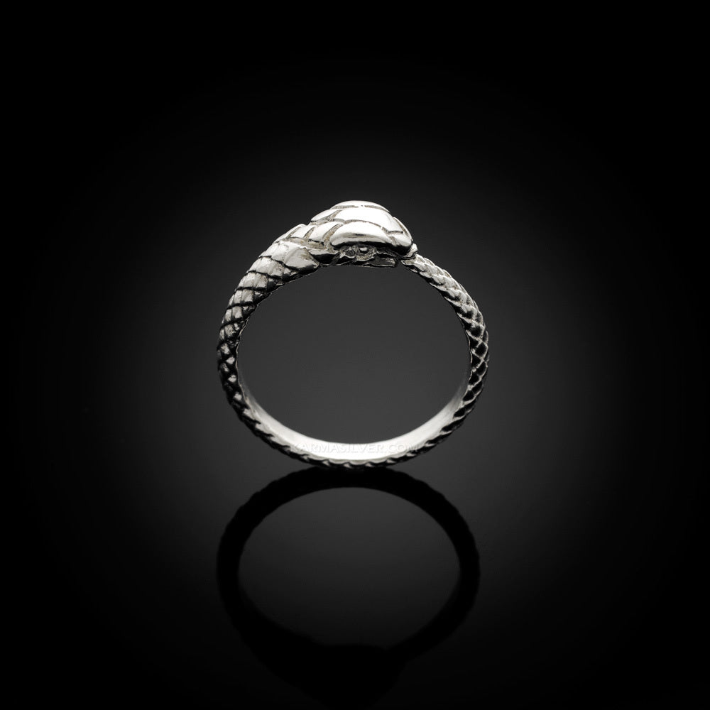 Sterling Silver Ouroboros Tail Eating Snake Ring Band Karma Blingz